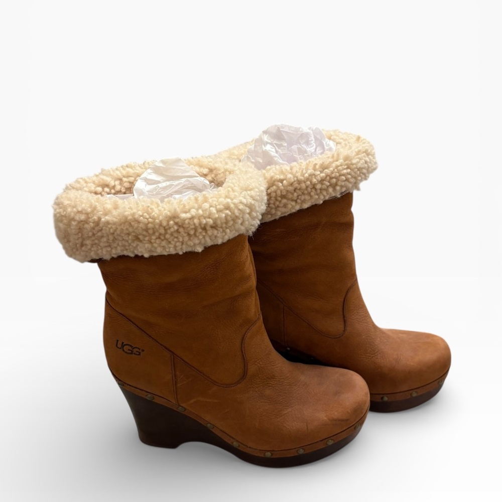 UGG Carnegie wedge boots in brown nubuck suede with a shearling-lined cuff new 8